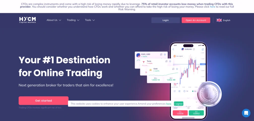 Главная страница hycm.co.uk — обзор сайта, отзывы пользователей и информация о торговых услугах.