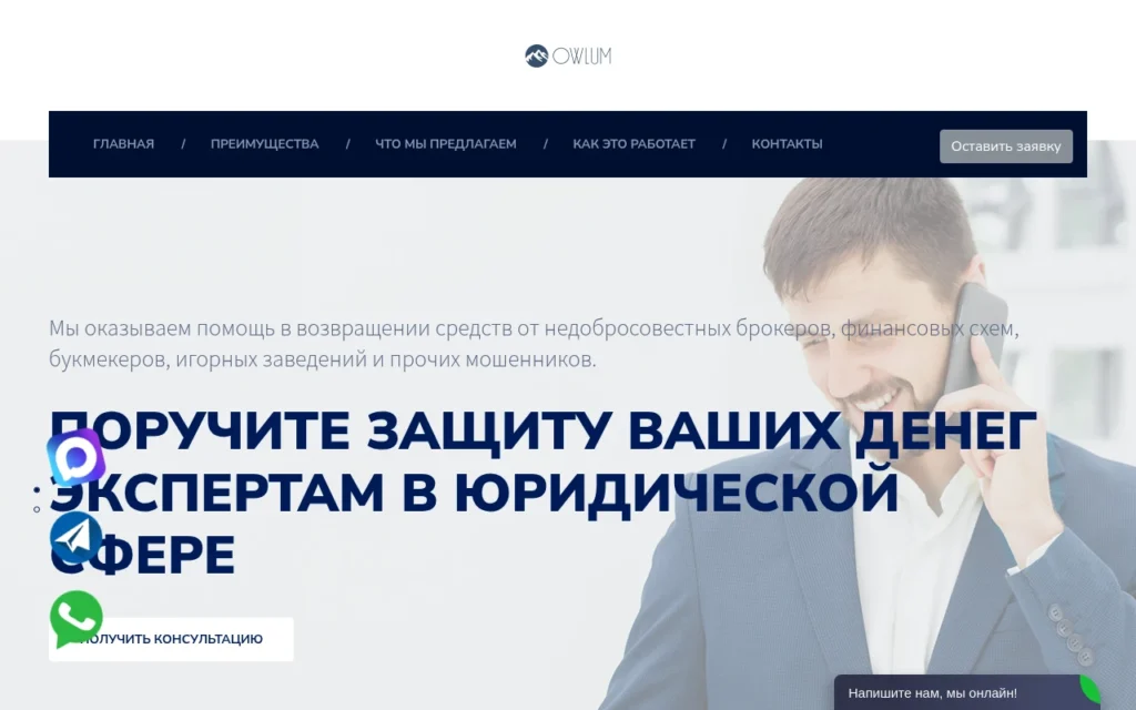 Главная страница owlum.com — обзор юристов-мошенников и отзывы клиентов