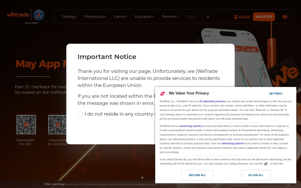 Главная страница wetrade.com — обзор брокера-мошенника и отзывы клиентов