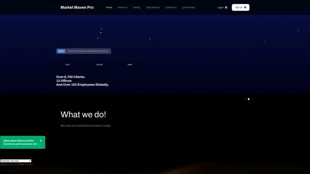 Главная страница marketmavenpro.com — обзор брокера-мошенника и отзывы клиентов