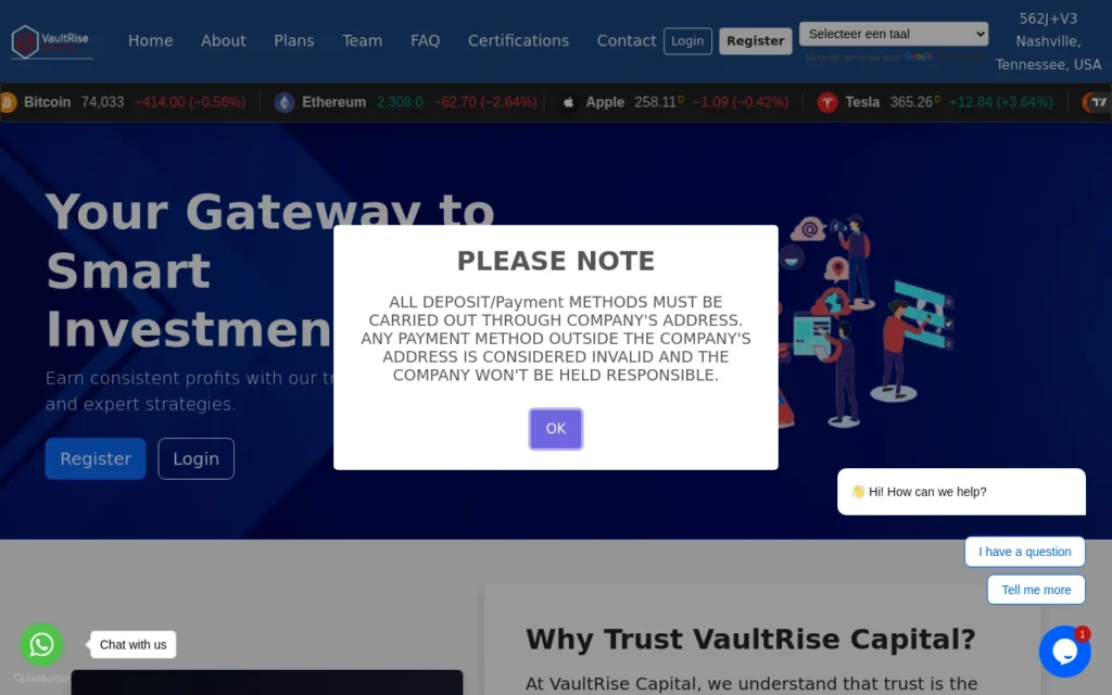 Главная страница vaultrise-capital.org — обзор сайта, отзывы клиентов и информация о возможных рисках и мошенничестве