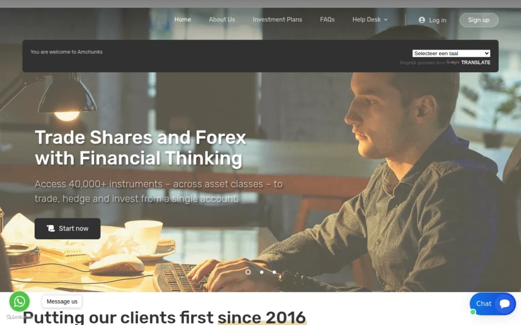 Главная страница amchunks.com — отзывы, обзор брокера и как вернуть средства