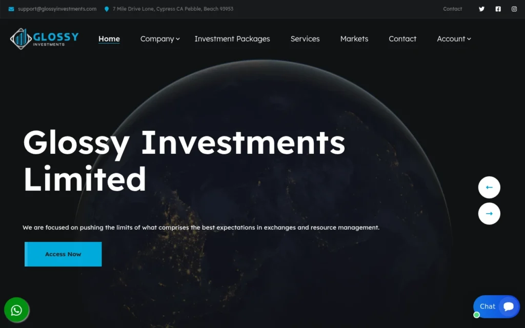 Главная страница glossyinvestments.com — отзывы, обзор брокера и как вернуть средства