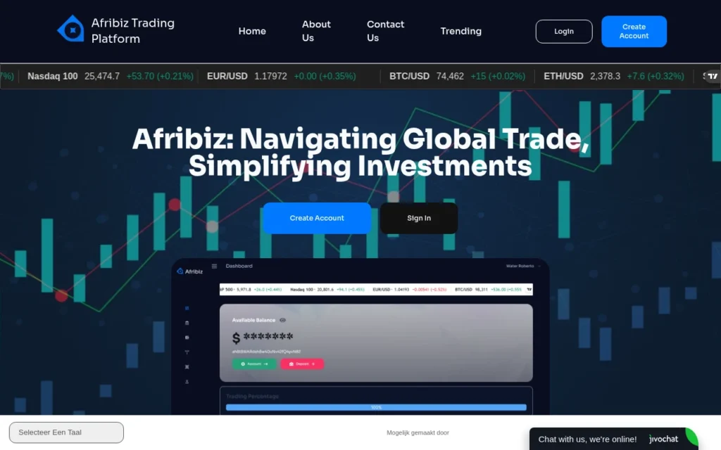 Главная страница afribizinvestment.com — отзывы, обзор брокера и как вернуть средства