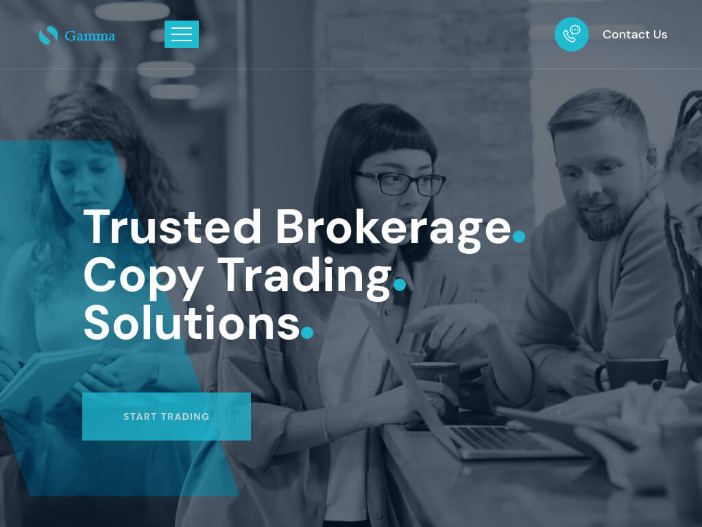 Скриншот сайта gammaxt.com с интерфейсом брокерской платформы и разделами для инвестиций