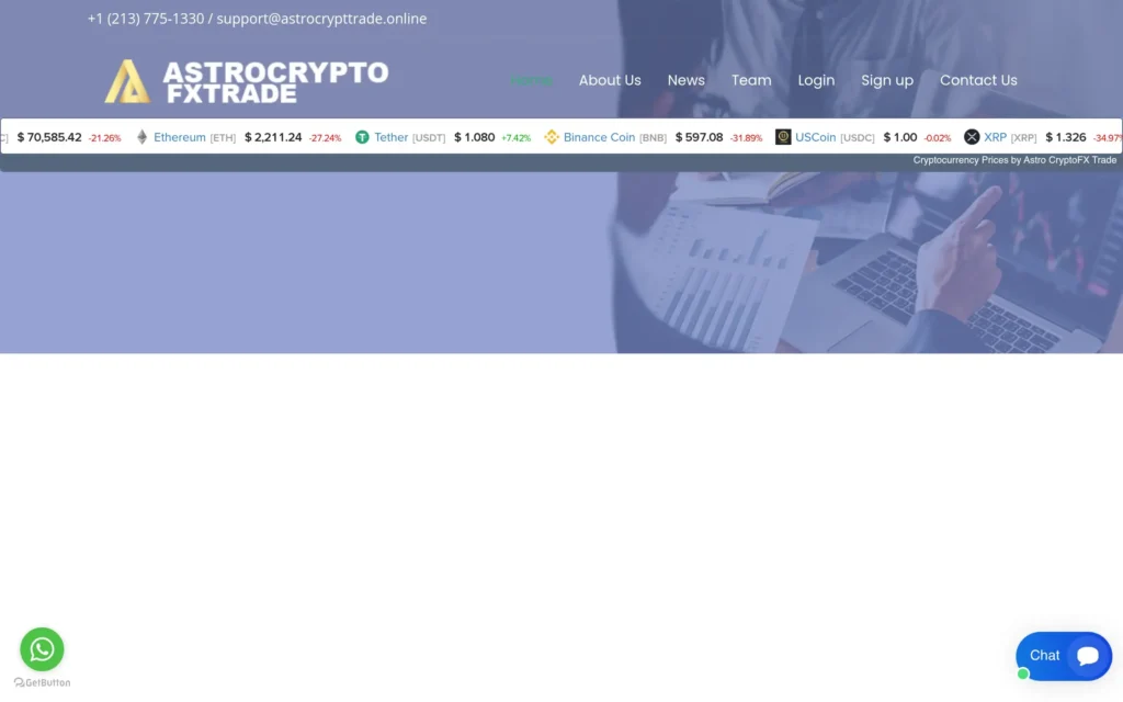Скриншот сайта astrocrypttrade.online с интерфейсом криптовалютной инвестиционной платформы