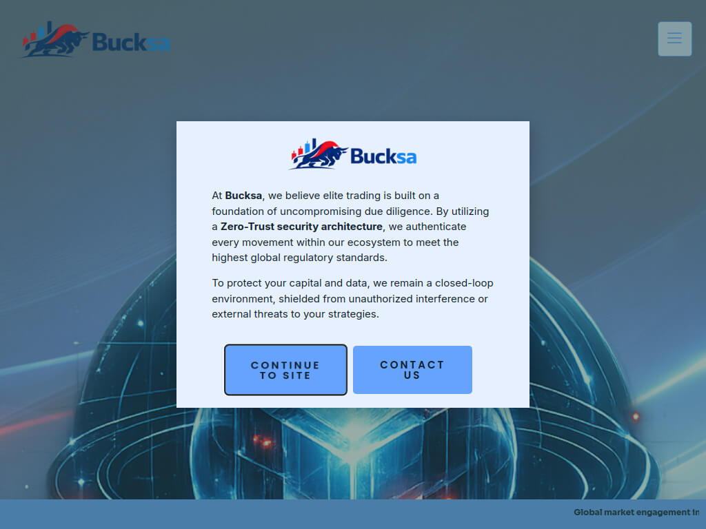 Скриншот главной страницы сайта bucksa.com с дизайном платформы брокера