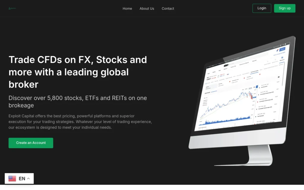 Скриншот сайта ExploitCapitalfx.org с интерфейсом брокерской платформы и разделами для инвестиций