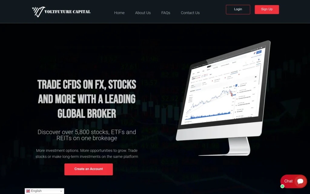 Скриншот сайта voltfuturecapital.com с интерфейсом брокерской платформы и инвестиционными предложениями