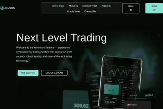 Скриншот главной страницы alveon-ltd.com с интерфейсом брокерского сайта, обзором платформы и отзывами пользователей