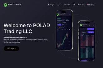 Скриншот главной страницы poladllc.com с интерфейсом брокерской платформы, обзором сайта и элементами личного кабинета